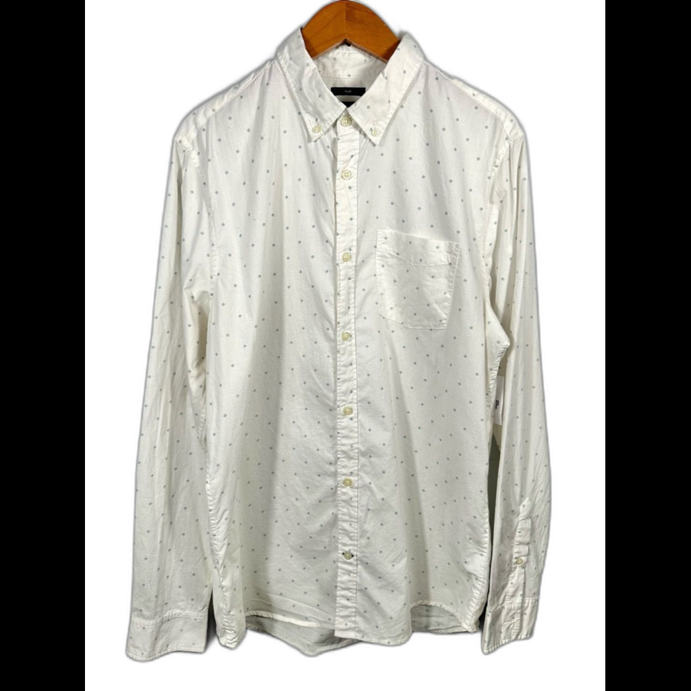 GAP Dot Button-Down Slim Fitted Boyfriend Long Sleeve Shirt NWT Size Large